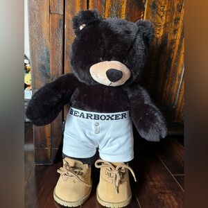 Build-A-Bear 18” Growling Black Bear w/White Boxers Briefs and Tan Hiking Boots